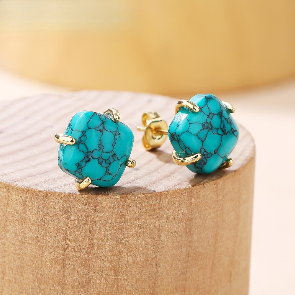 Square Turquoise Stud Earrings