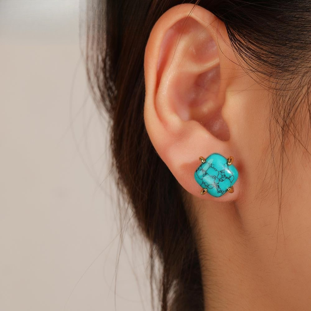 Square Turquoise Stud Earrings