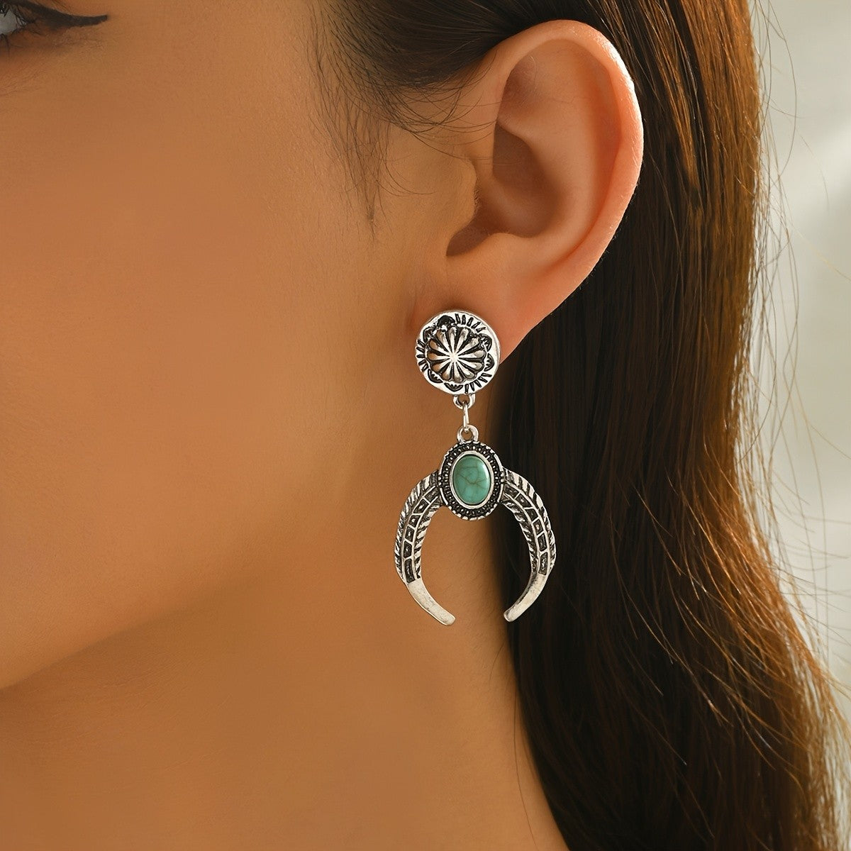 Crescent Moon & Green Stone Earrings