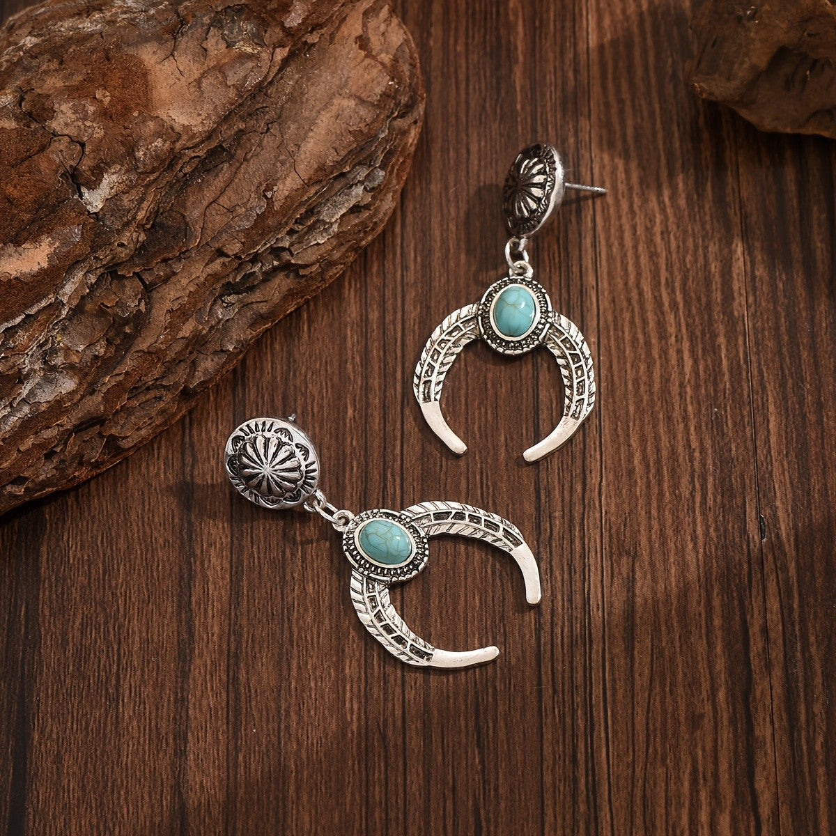 Crescent Moon & Green Stone Earrings