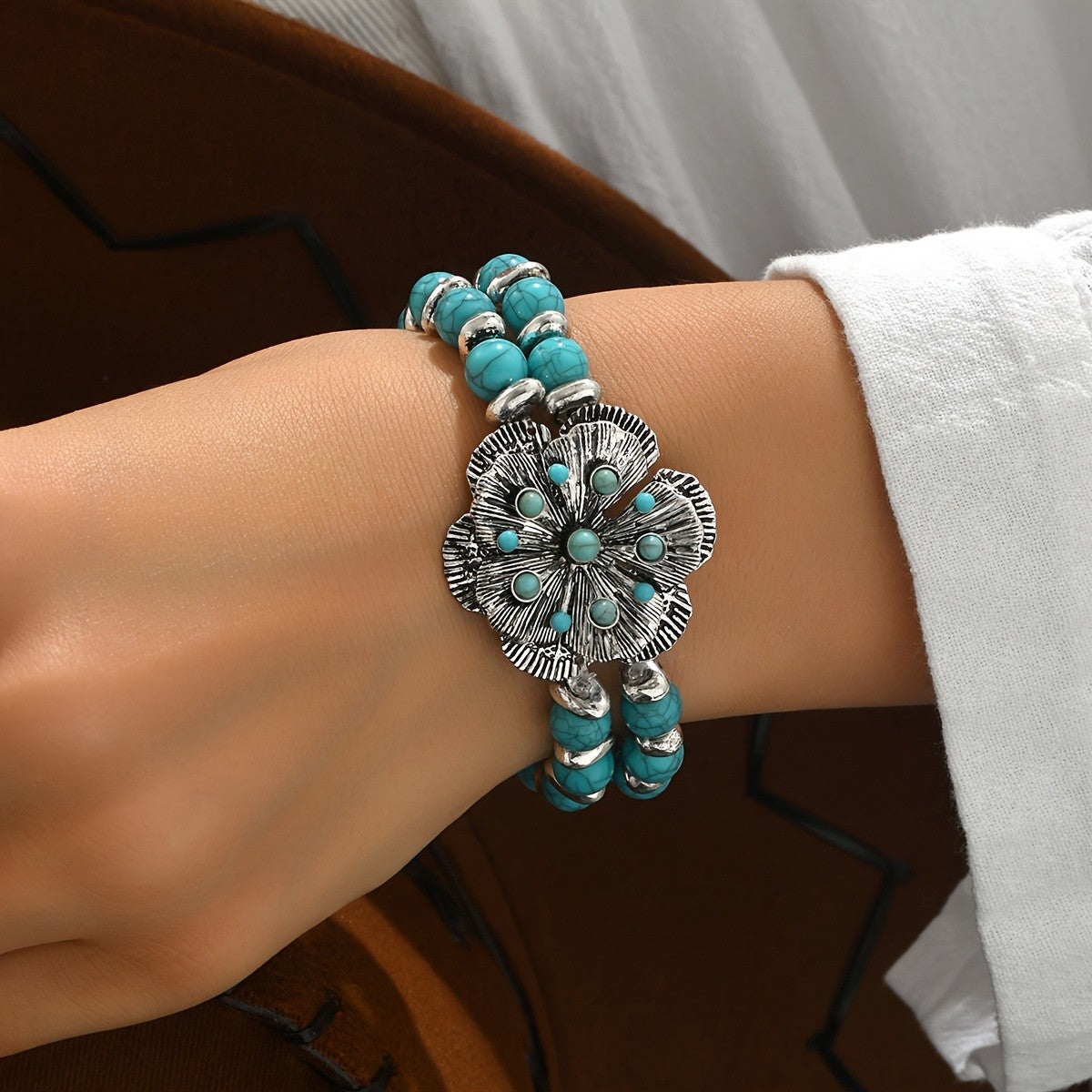 Turquoise Flower Multi-Strand Bracelet