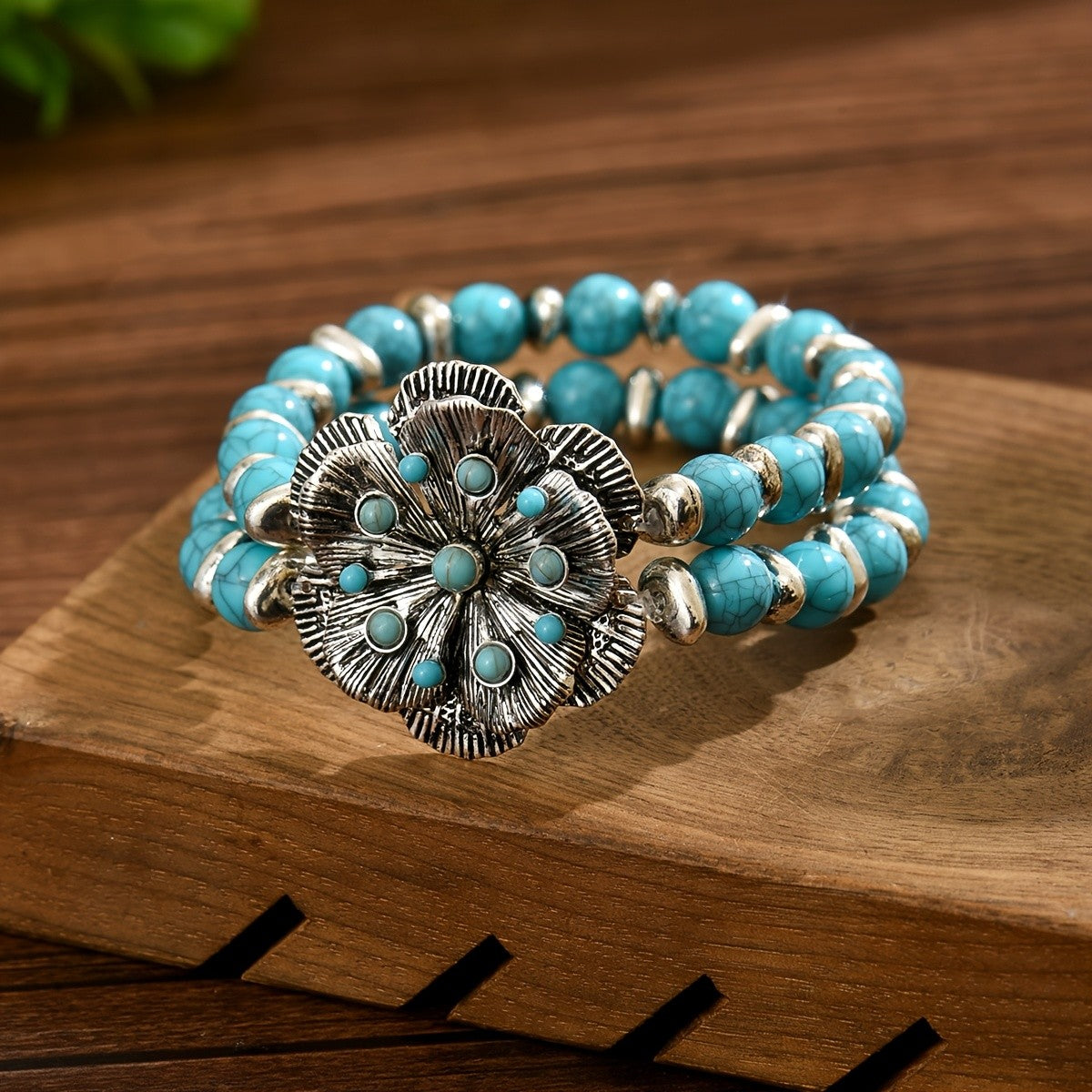 Turquoise Flower Multi-Strand Bracelet