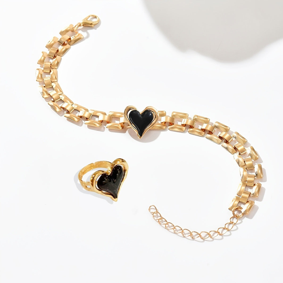 Black Enamel Heart Link Set