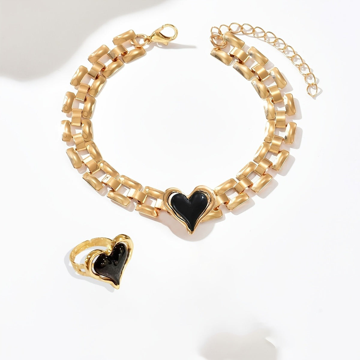 Black Enamel Heart Link Set