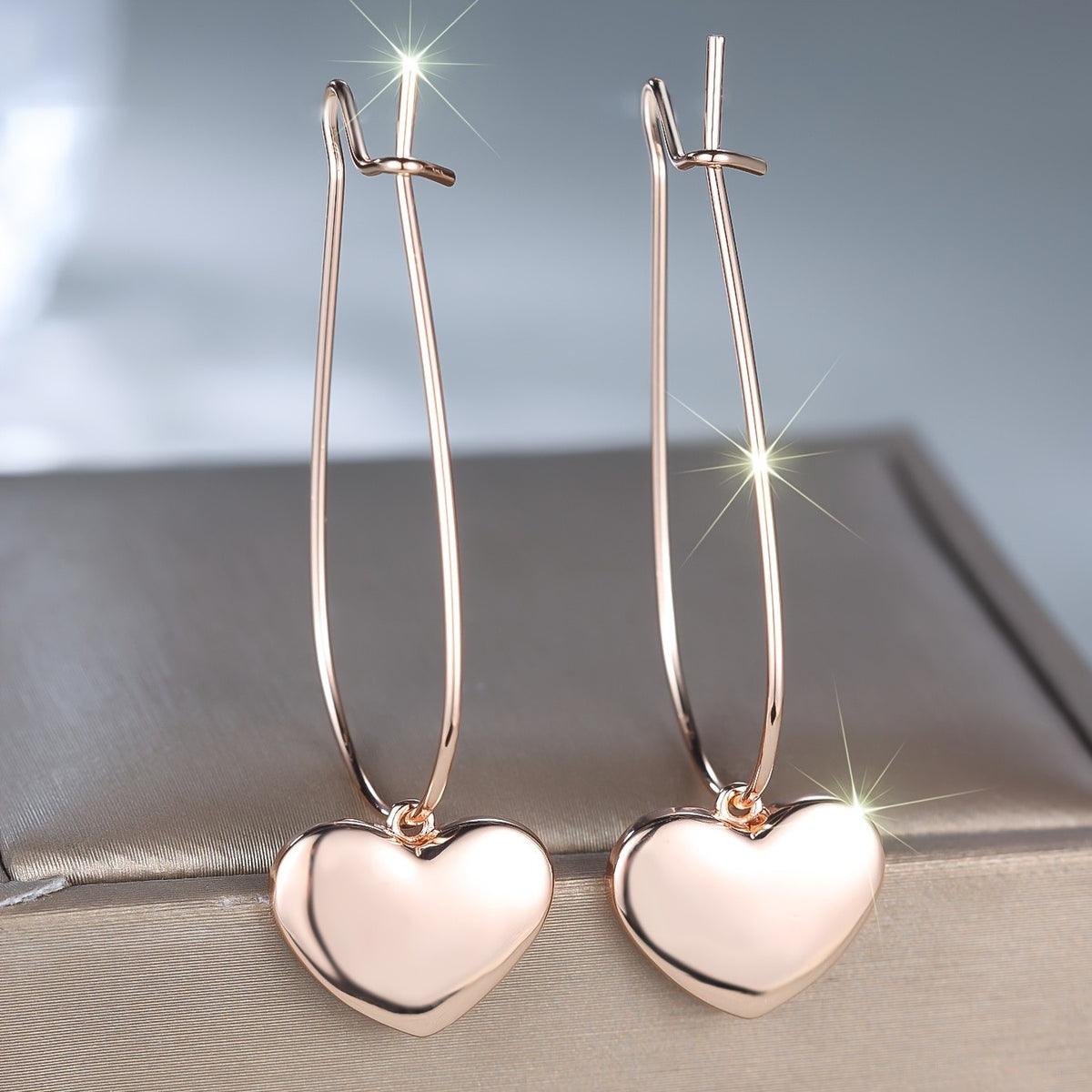 Polished Heart Wire Drop Earrings