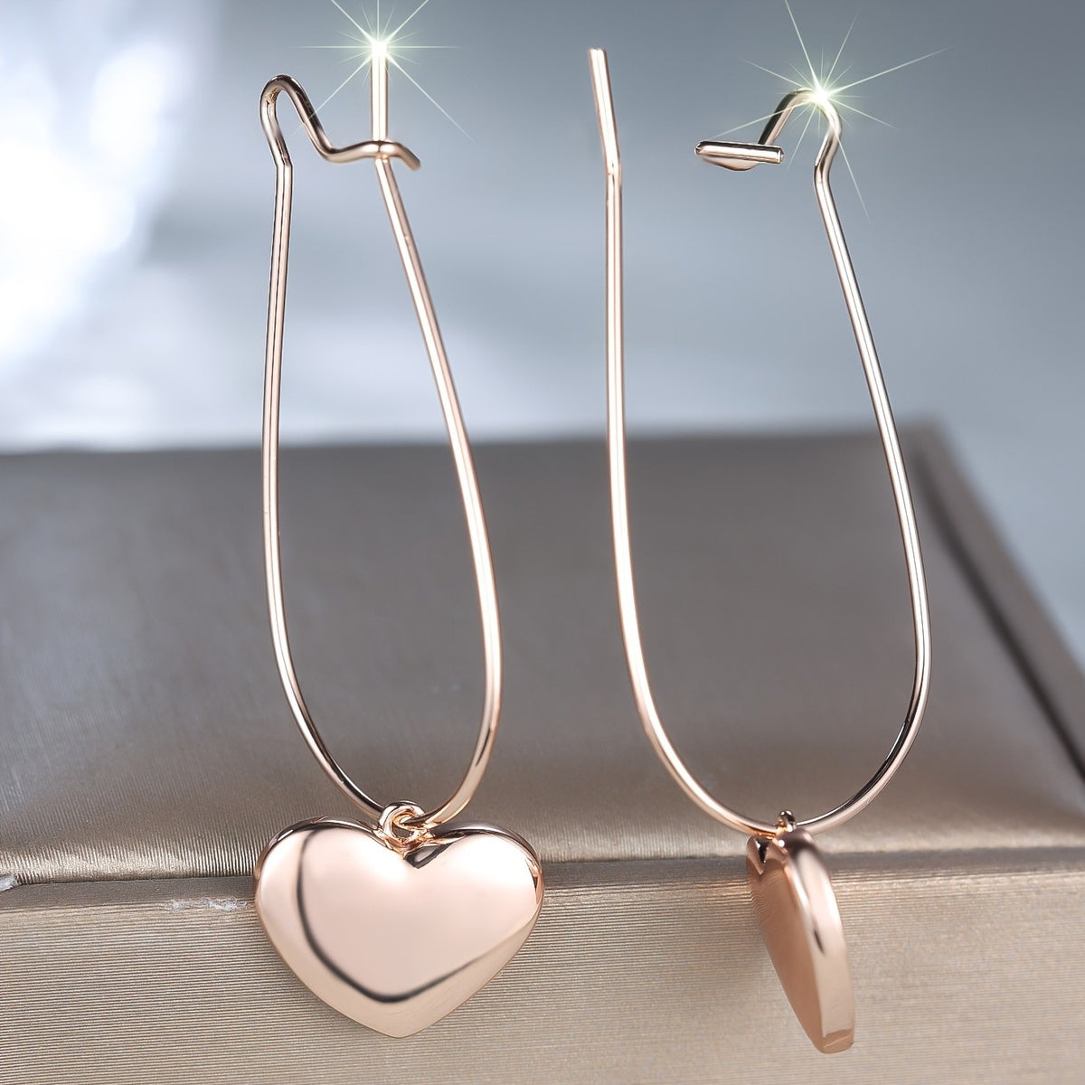 Polished Heart Wire Drop Earrings