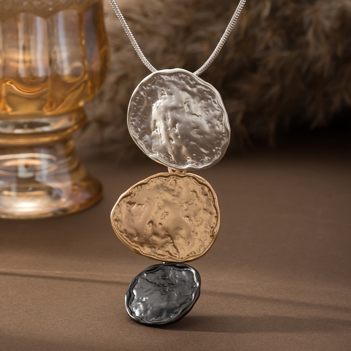 Textured Irregular Disc Necklace