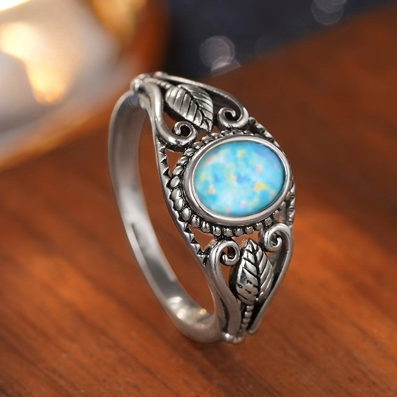 Opal Leaf Statement Ring