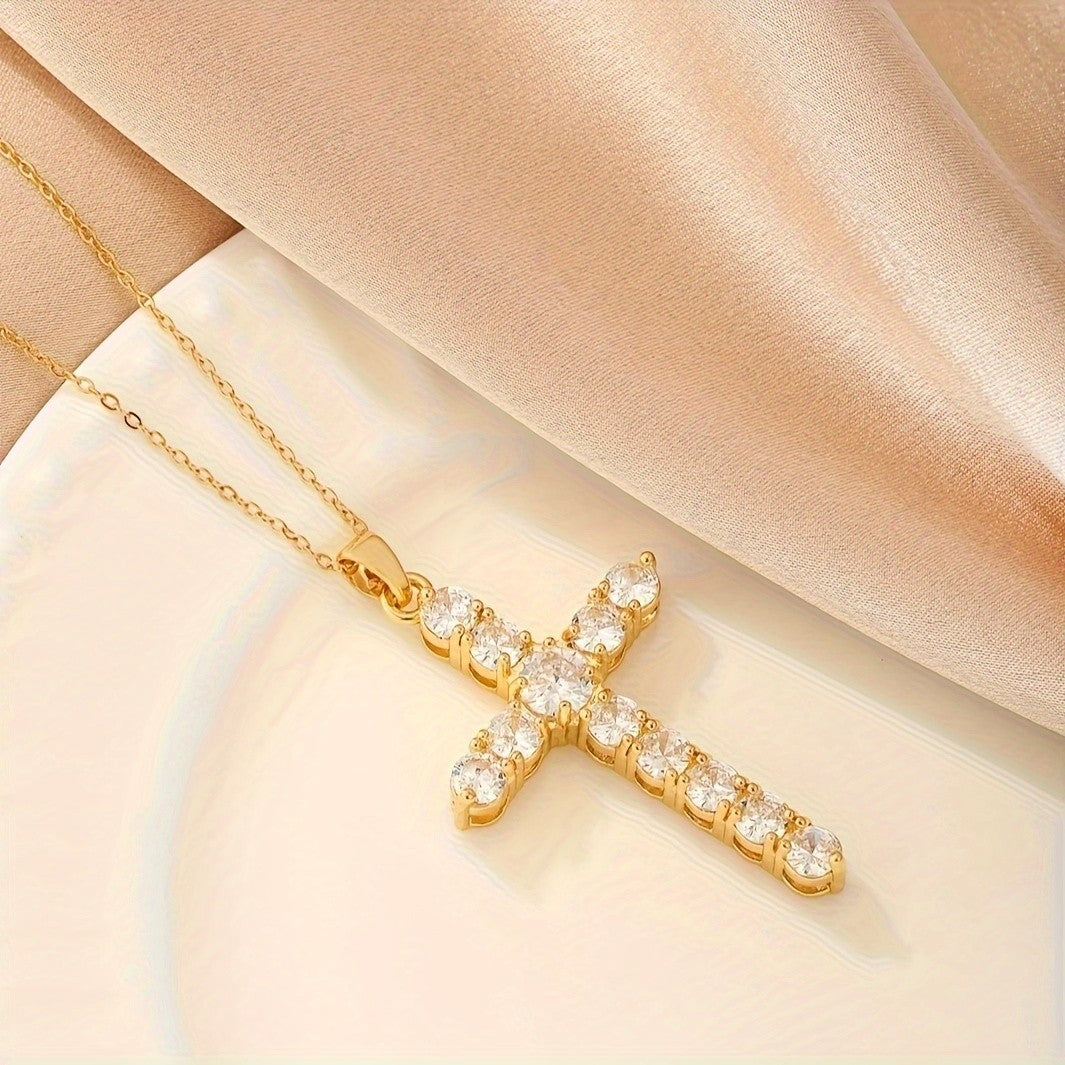 Round Crystal Cross Necklace
