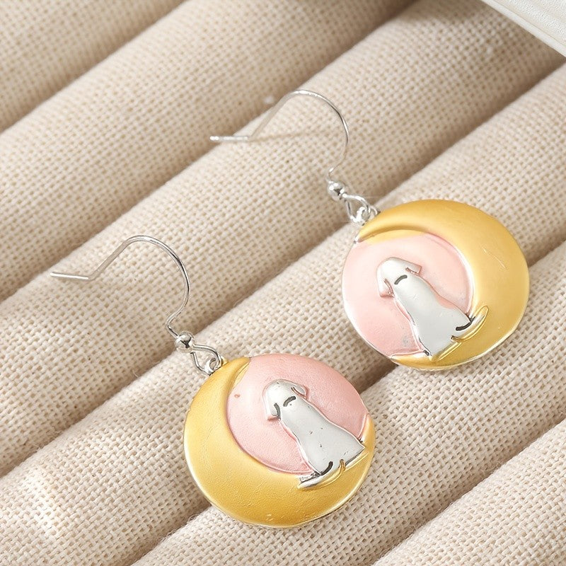 Crescent Moon Dog Earrings