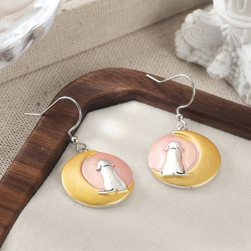 Crescent Moon Dog Earrings