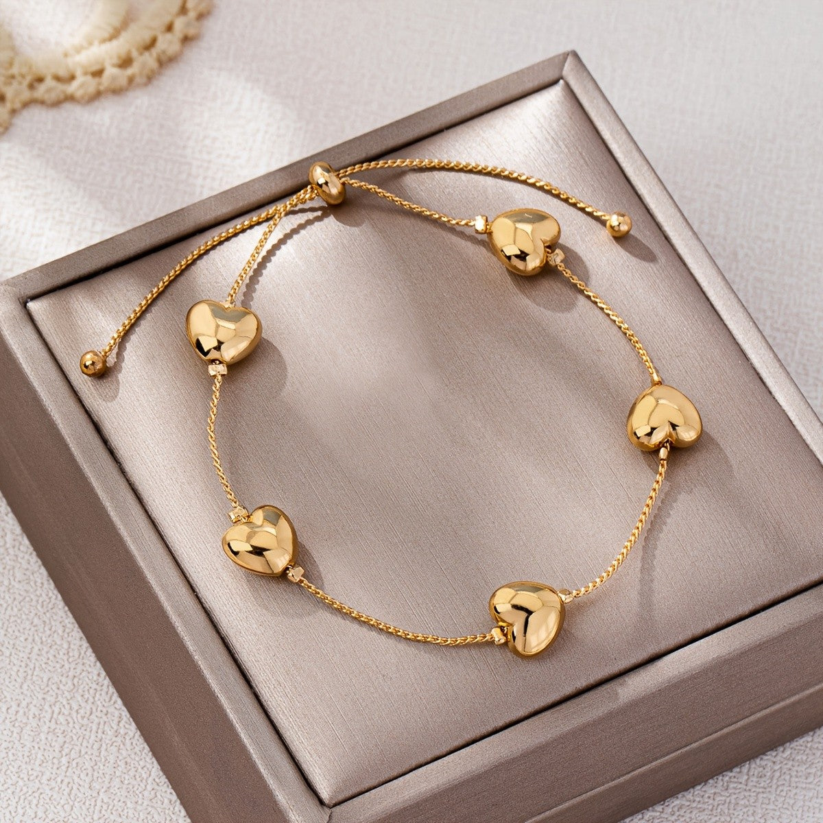Adjustable Puffed Heart Bracelet