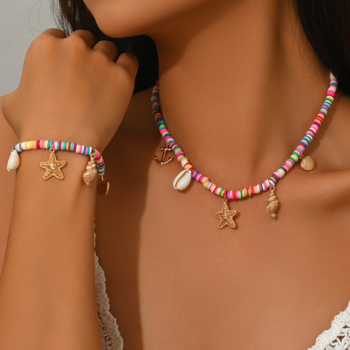 Colorful Seashell & Starfish Jewelry Set