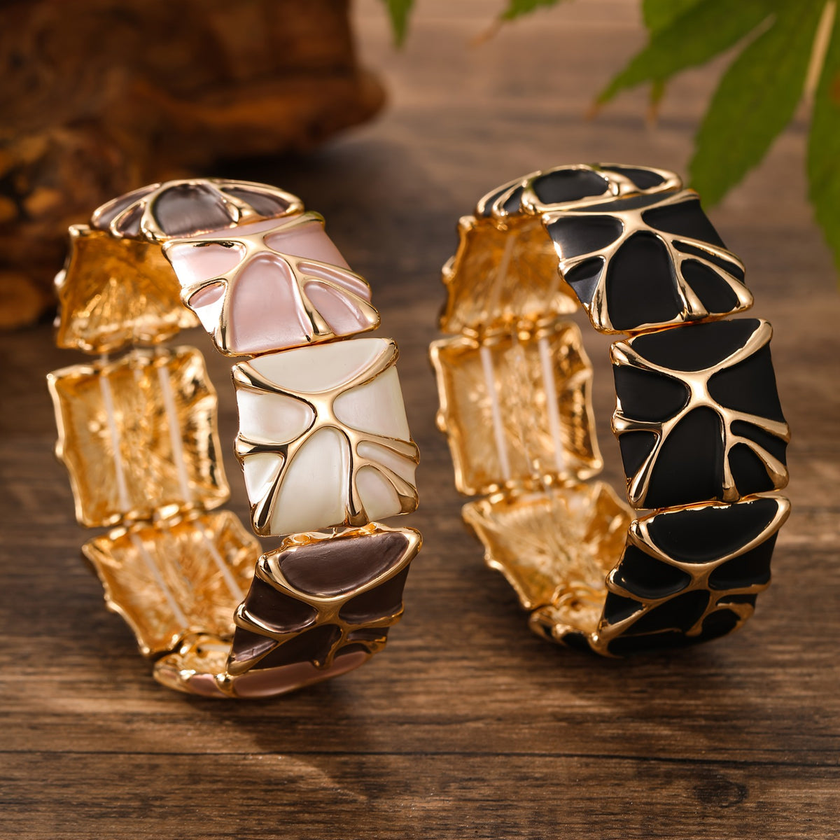 Geometric Leaf Bangle Bracelet