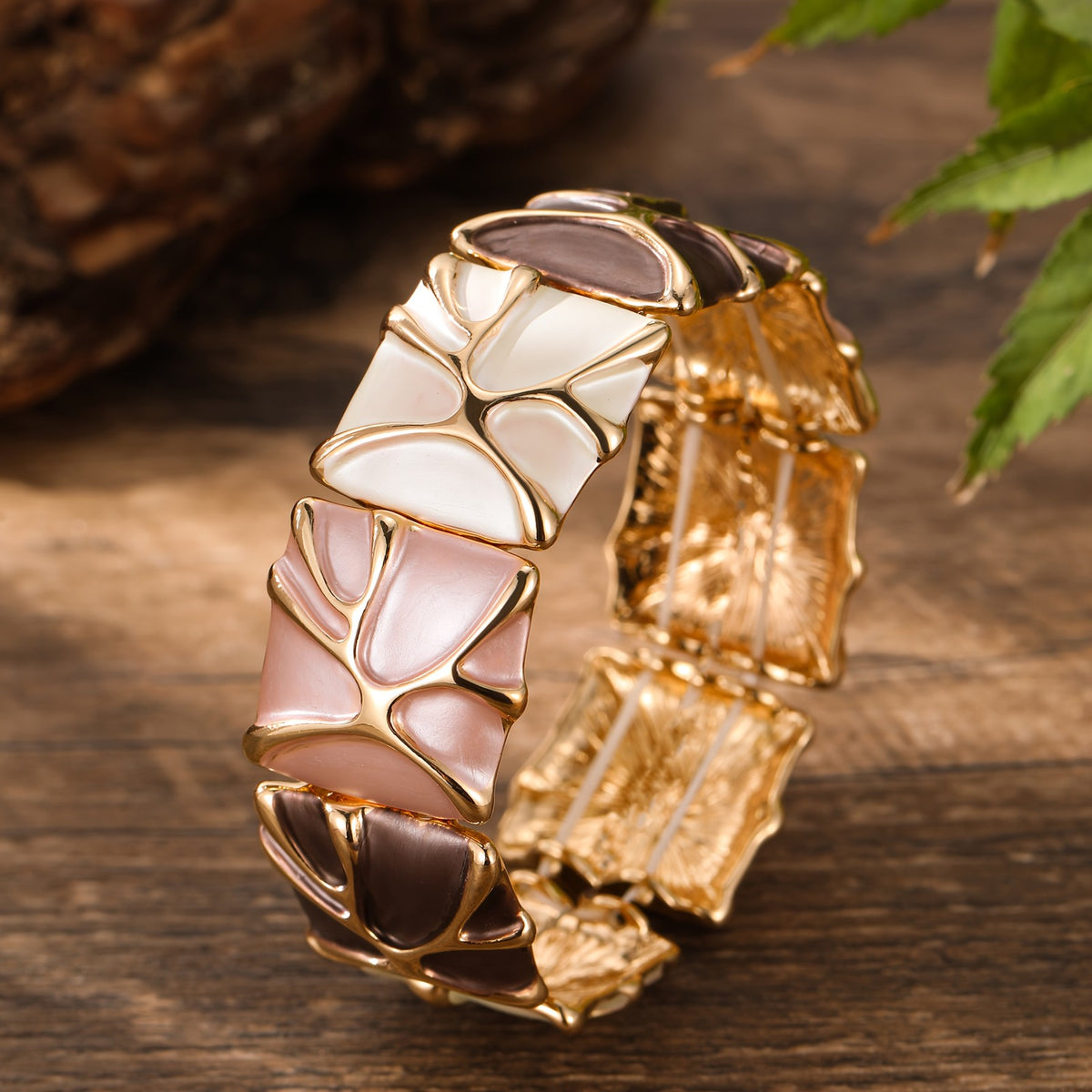 Geometric Leaf Bangle Bracelet