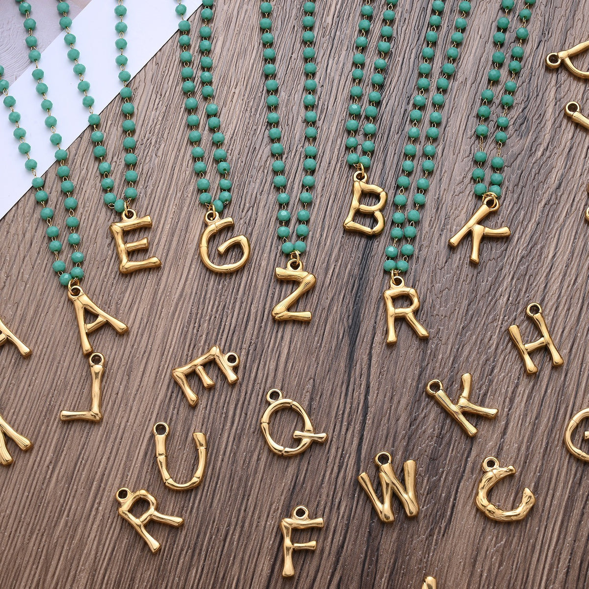 Turquoise Bead Letter Necklace