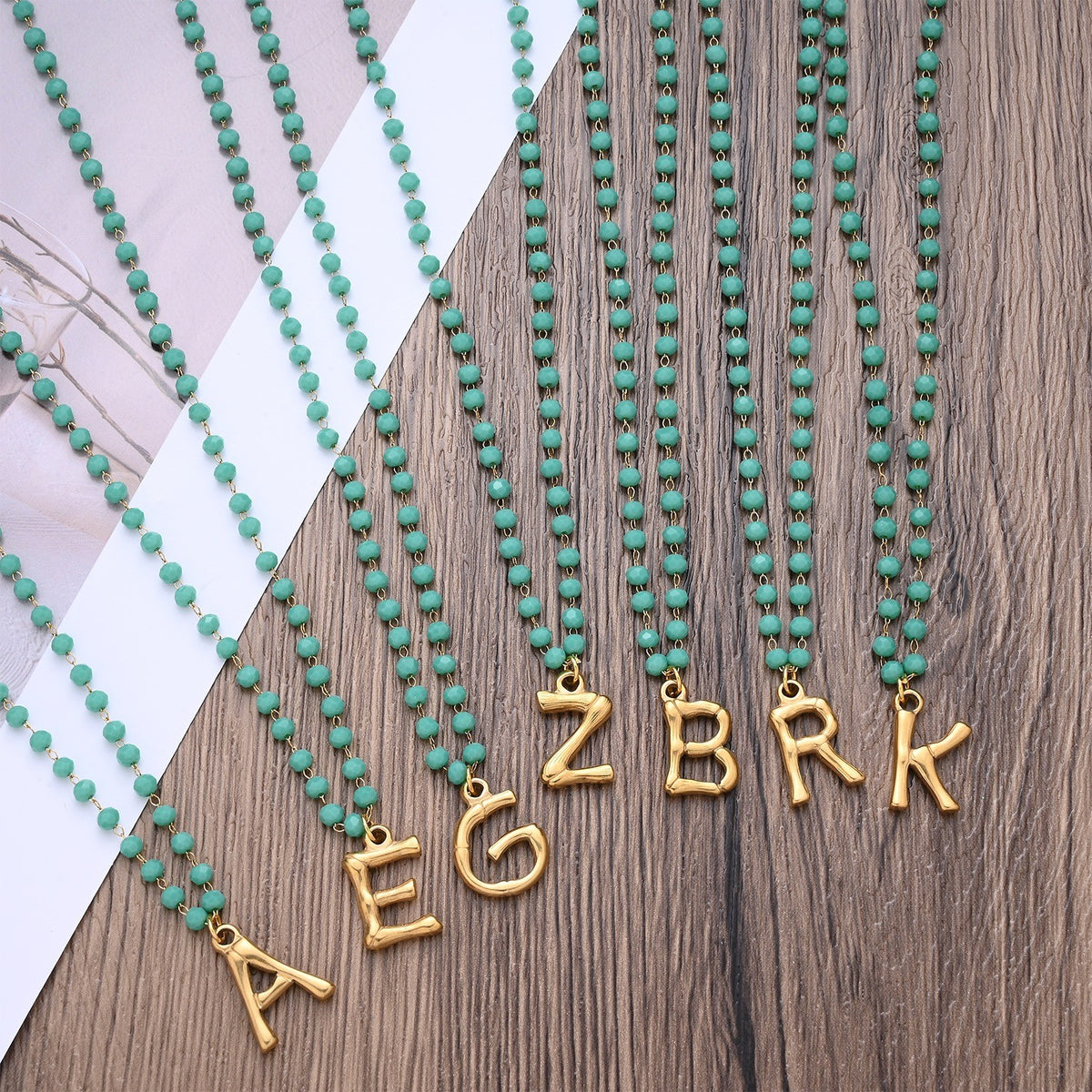 Turquoise Bead Letter Necklace