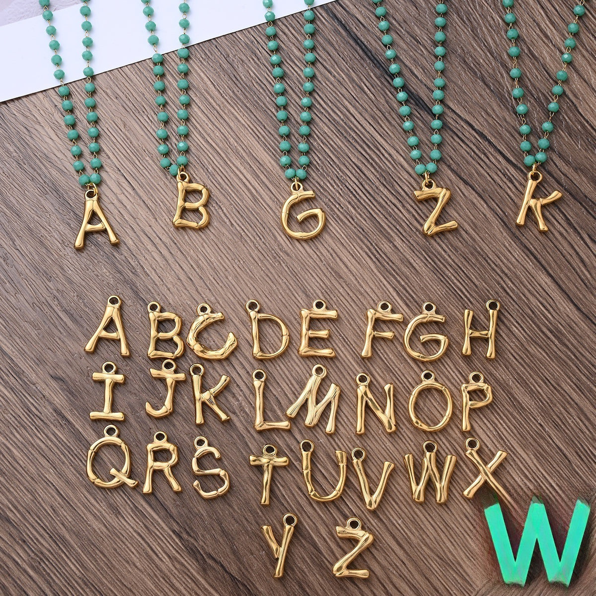 Turquoise Bead Letter Necklace