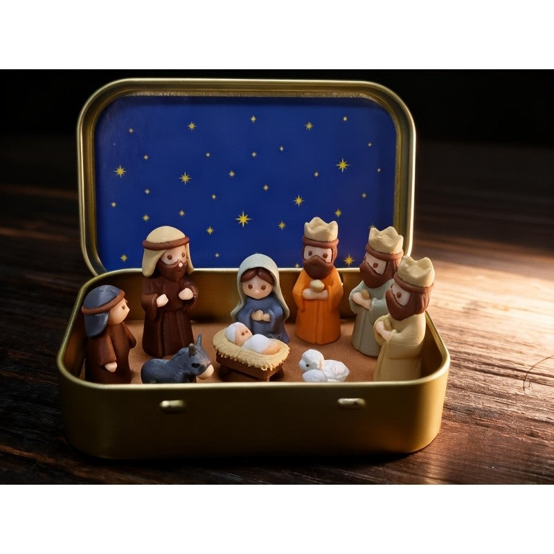 Miniature Nativity Scene Tin Set