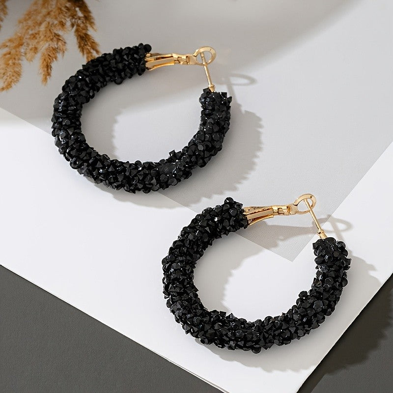 Black Crystal Hoop Earrings