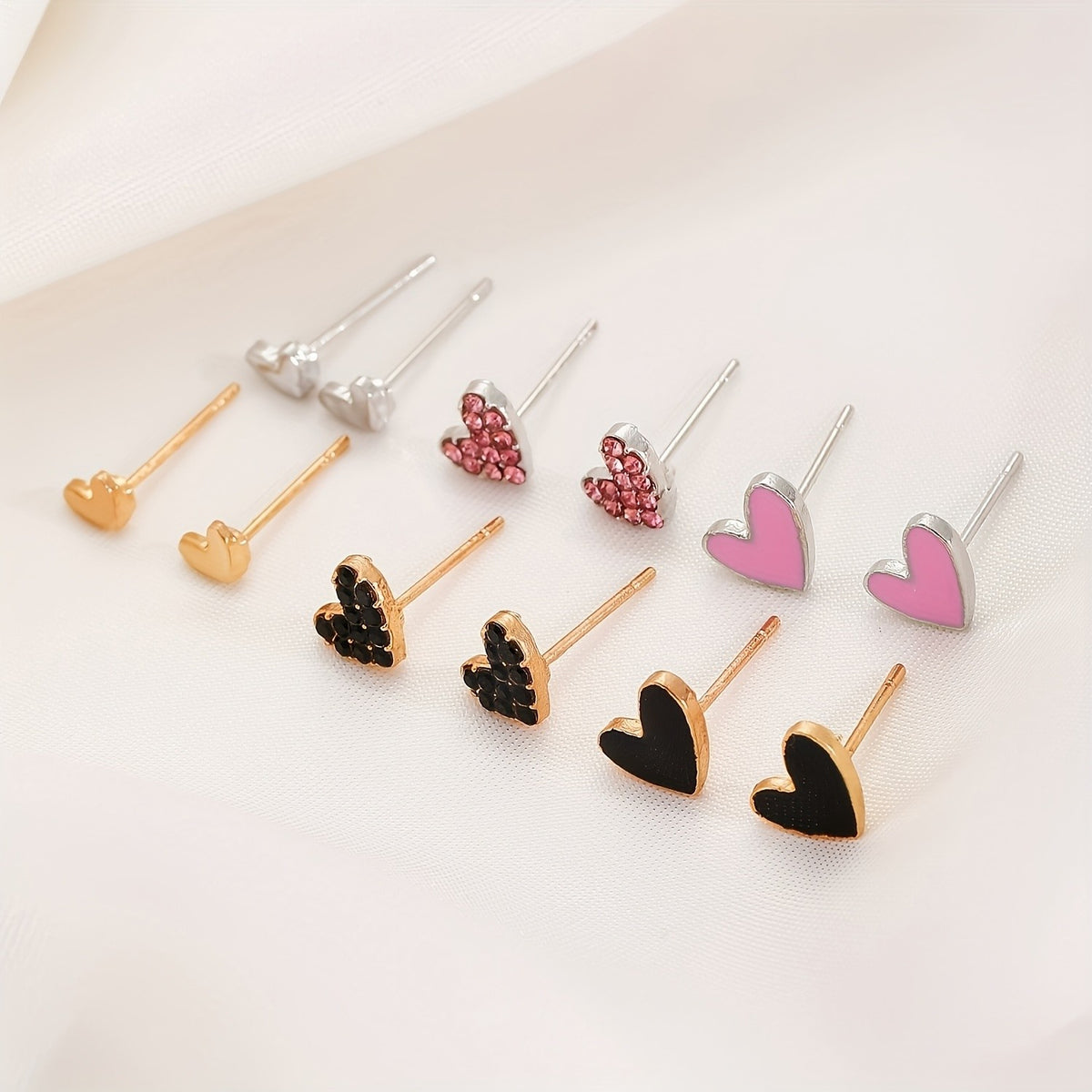 6pc Mixed Heart Stud Earring Set