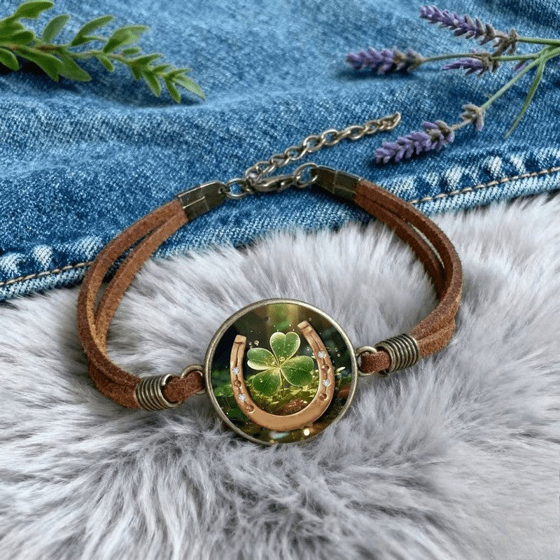 Clover & Horseshoe Glass Charm Bracelet