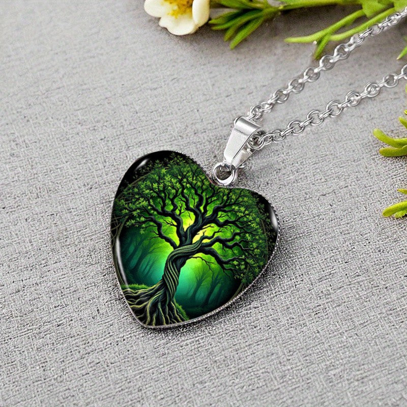 Green Tree Heart Necklace