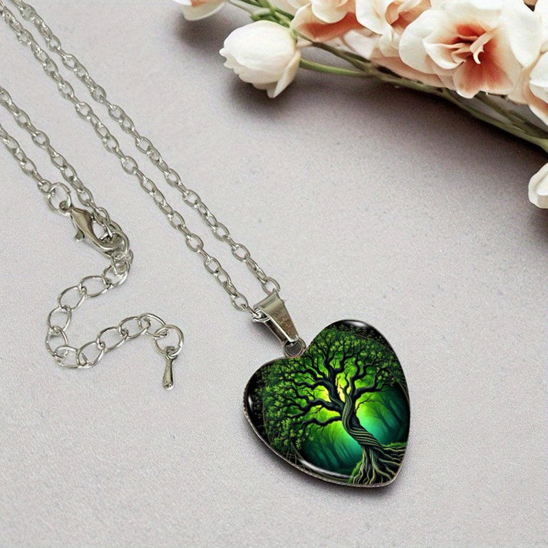 Green Tree Heart Necklace