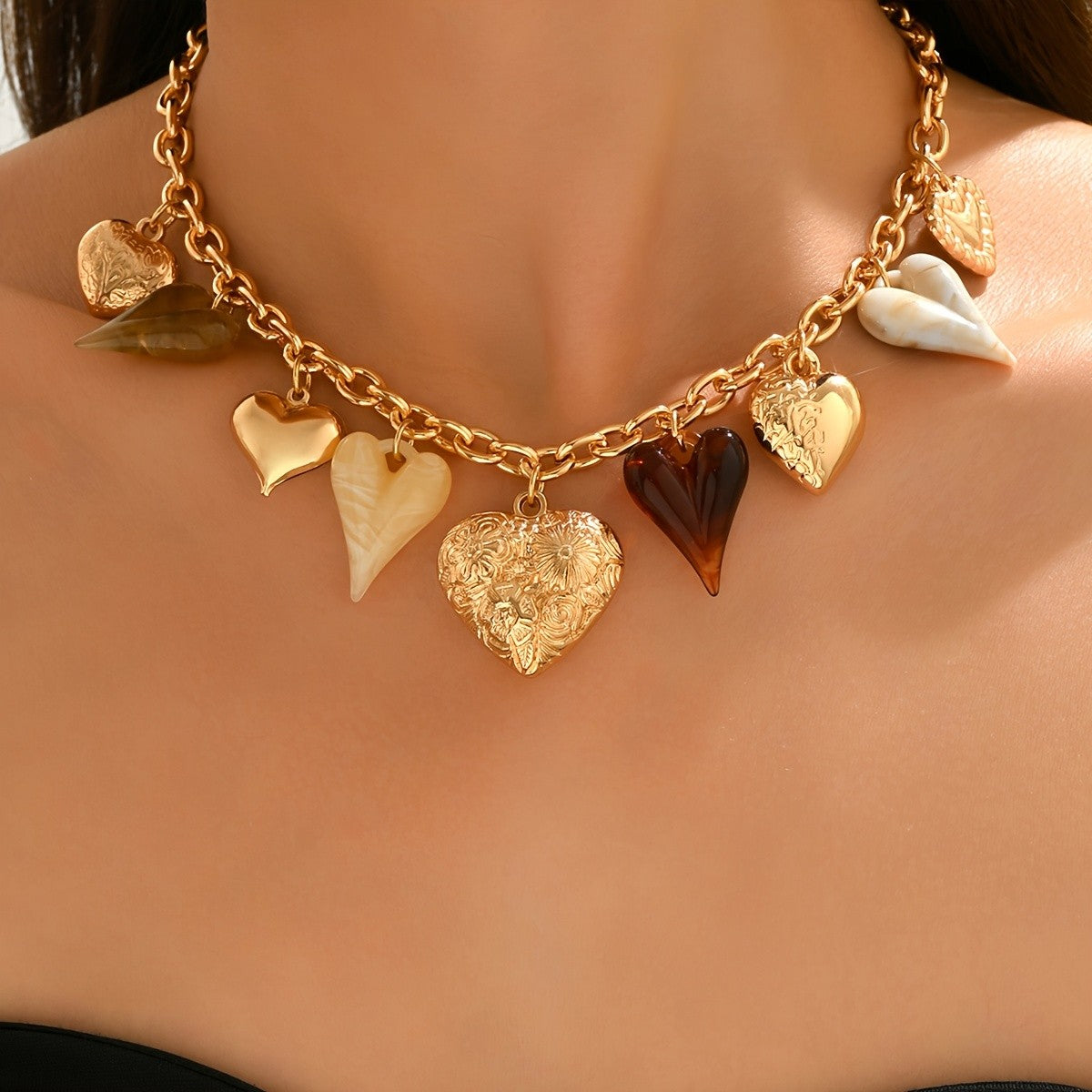 Mixed Resin Heart Charm Necklace