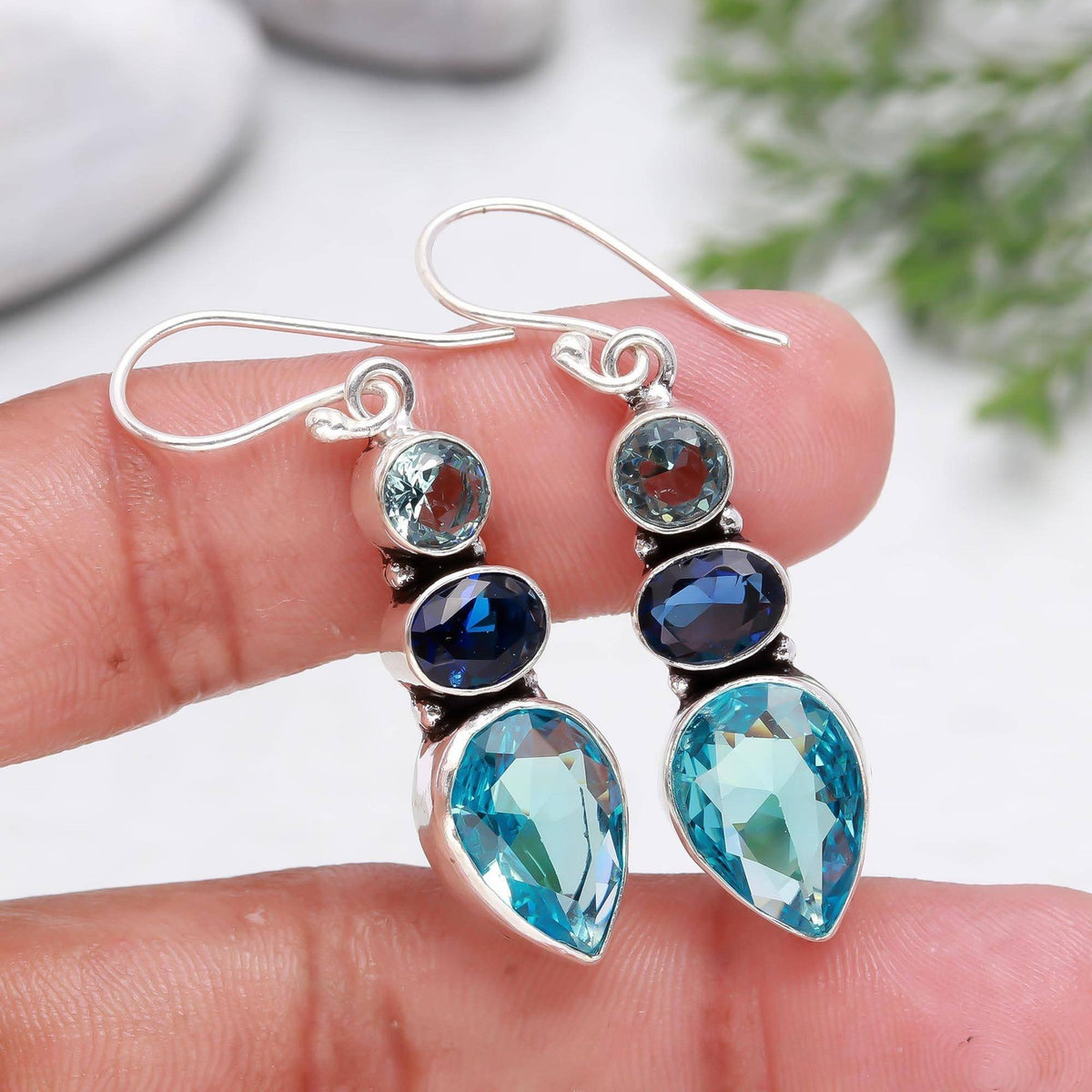 Blue & Teal Mosaic Cascade Earrings