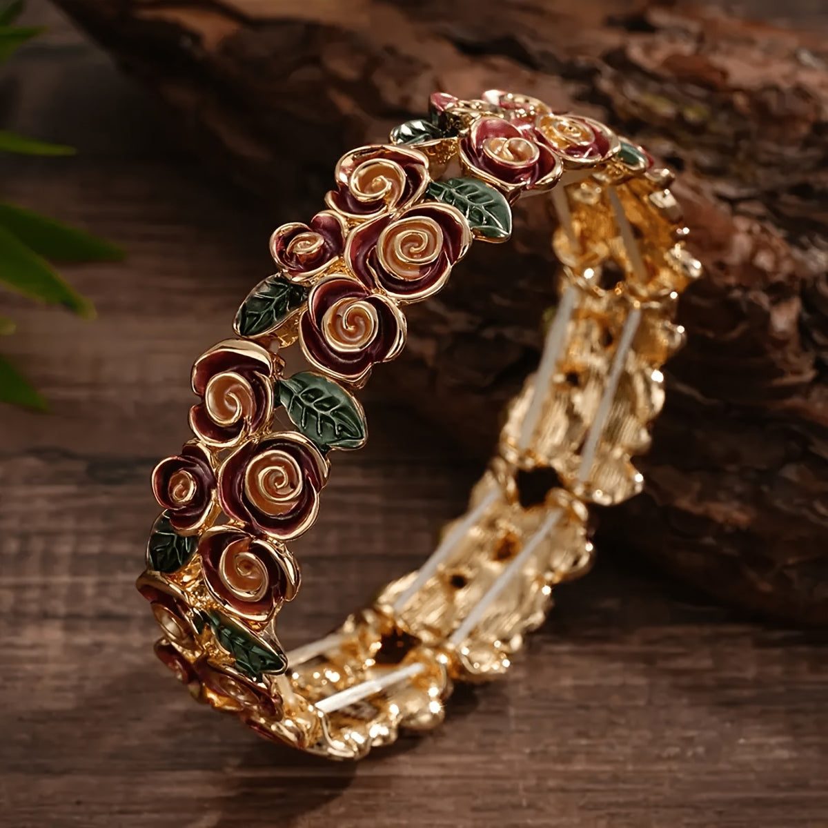 Enamel Rose Stretch Bracelet