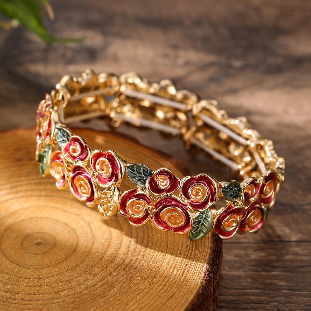Enamel Rose Stretch Bracelet
