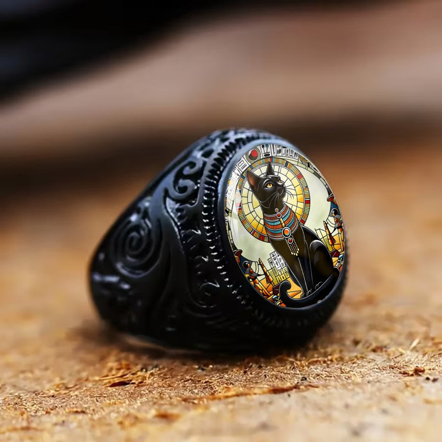 Egyptian Cat Mosaic Ring