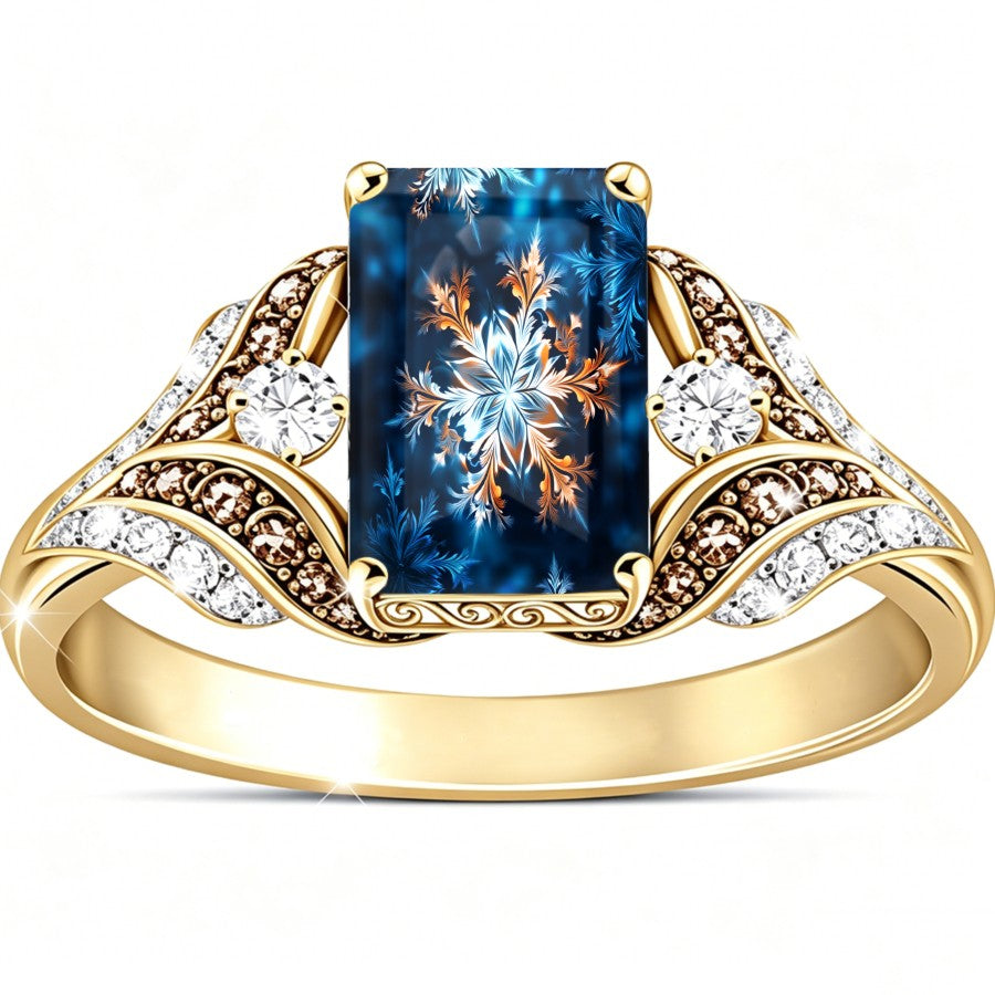 Blue Snowflake Square Ring