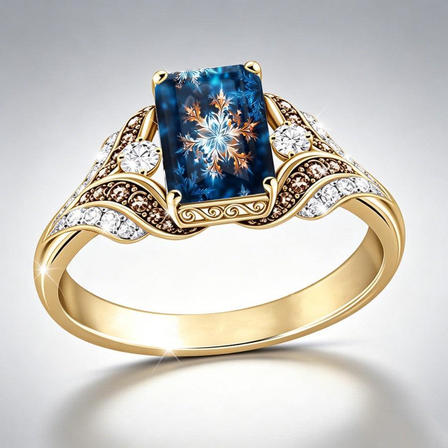 Blue Snowflake Square Ring