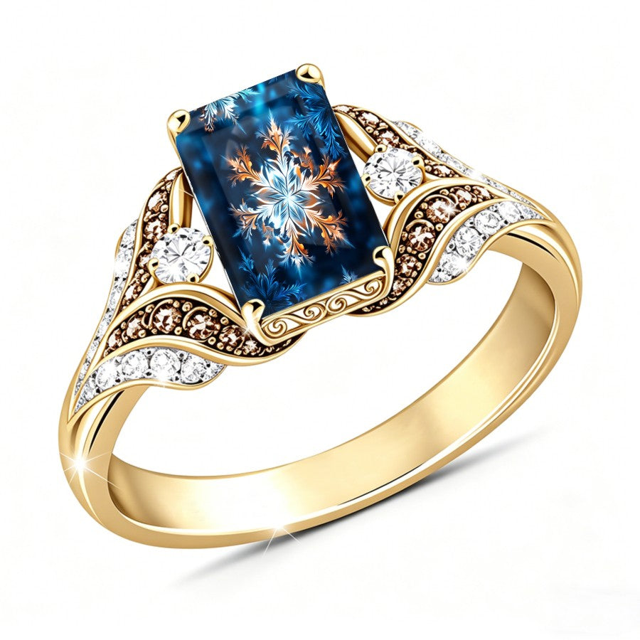 Blue Snowflake Square Ring