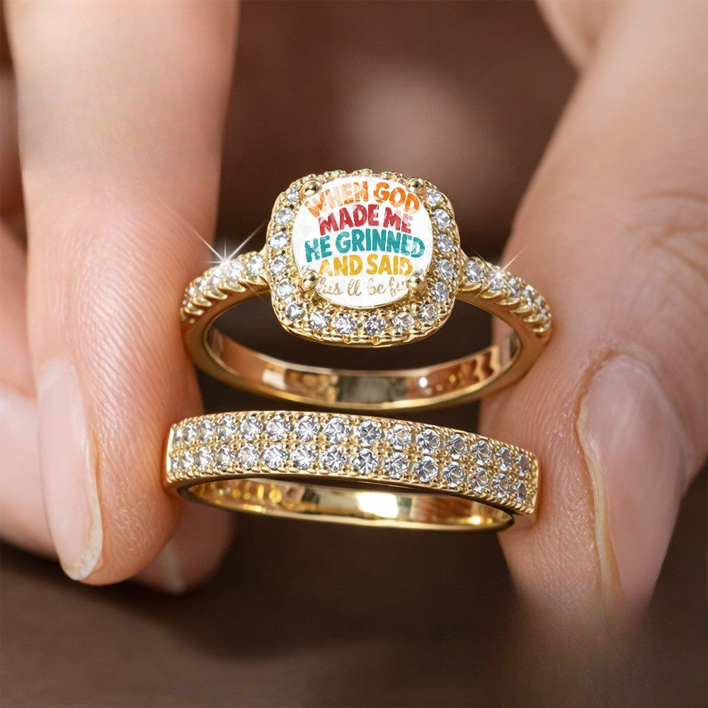 Colorful Quote Square Ring Set