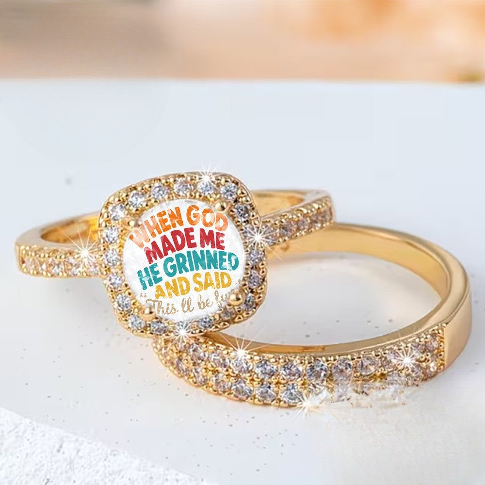 Colorful Quote Square Ring Set