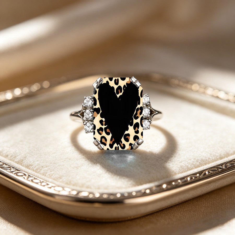 Leopard Print Heart Statement Ring