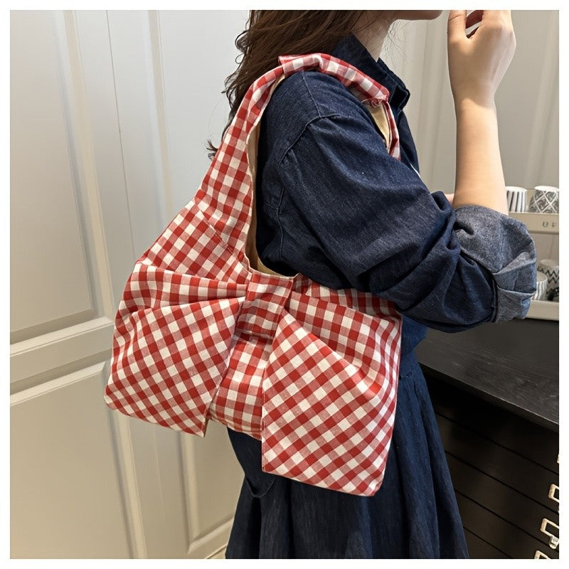 Plaid Bow Canvas Bag