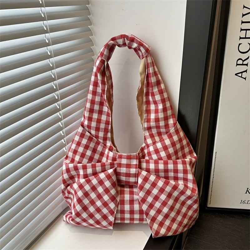 Plaid Bow Canvas Bag