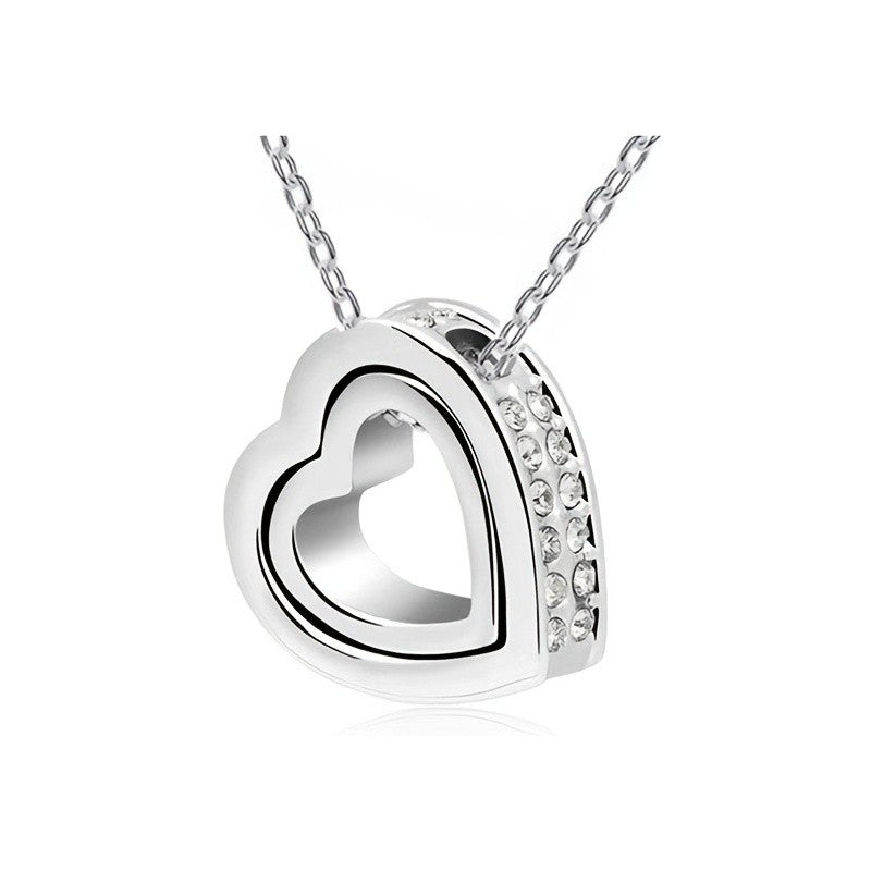 Crystal Paved Double Heart Necklace