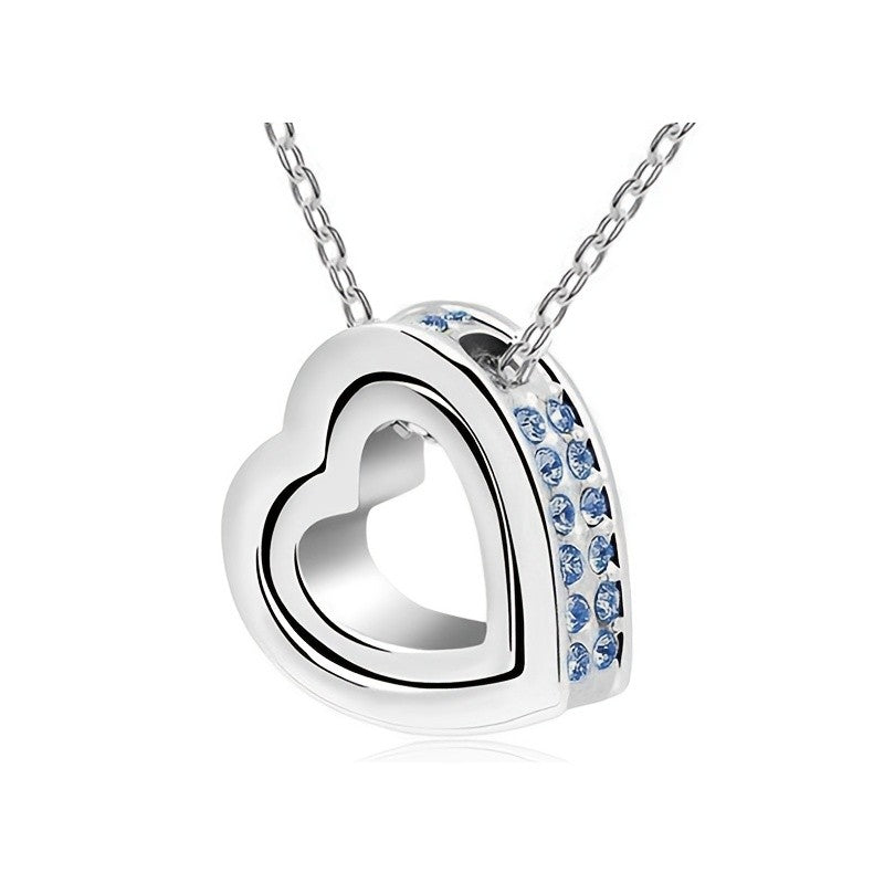 Crystal Paved Double Heart Necklace