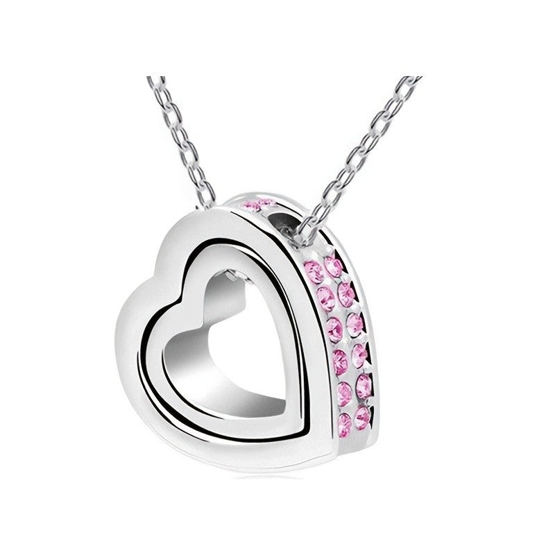 Crystal Paved Double Heart Necklace