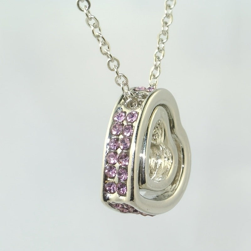 Crystal Paved Double Heart Necklace