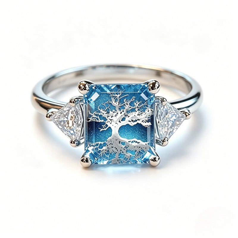 Blue Tree of Life Square Ring
