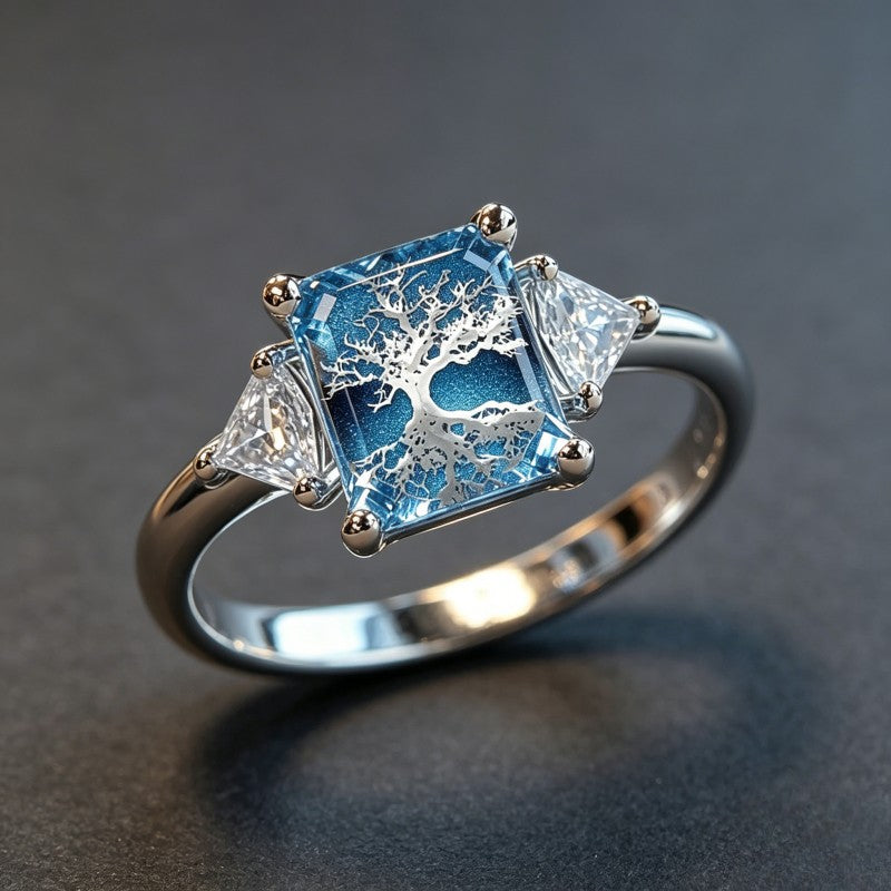 Blue Tree of Life Square Ring