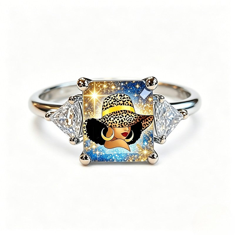 Starry Sky Leopard Hat Square Ring