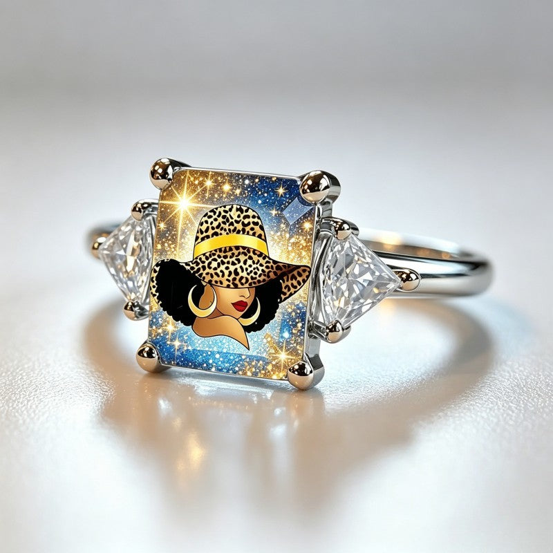 Starry Sky Leopard Hat Square Ring