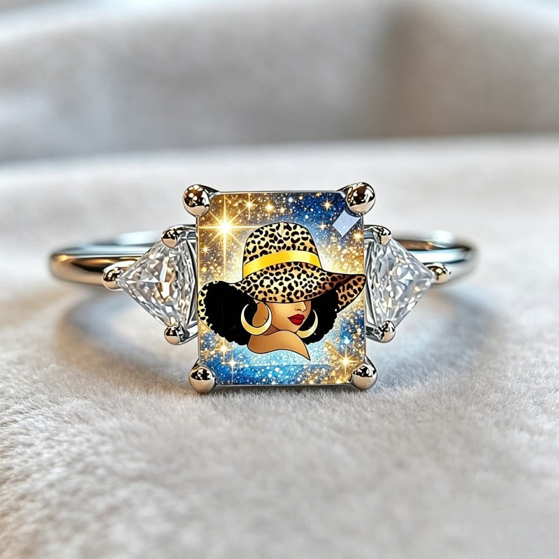 Starry Sky Leopard Hat Square Ring
